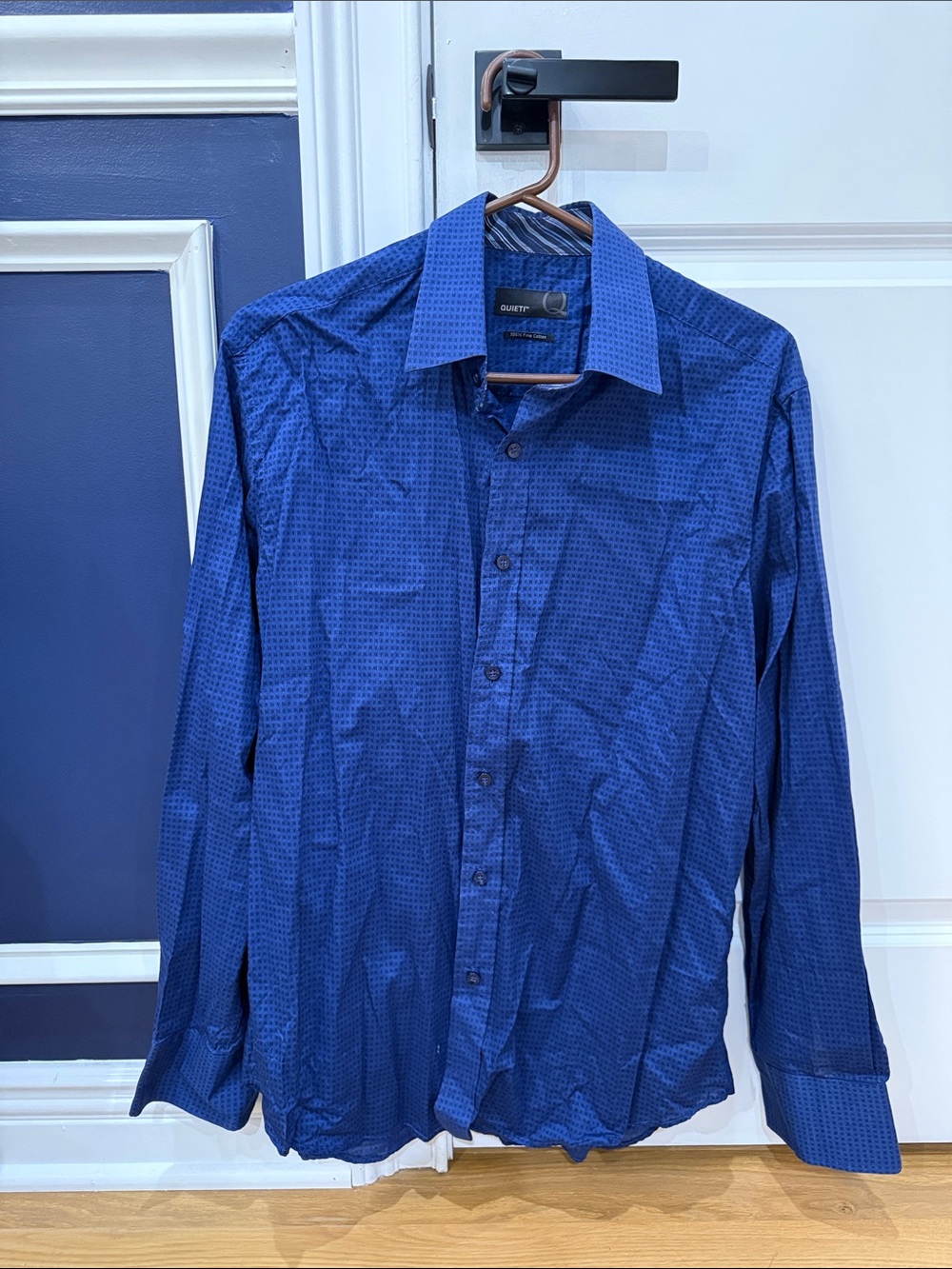 Men's Blue Patterned Long-Sleeve Dress Shirt